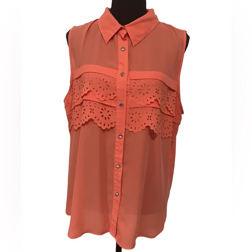 NY Collection Coral Sleeveless Ruffle Blouse (XL)